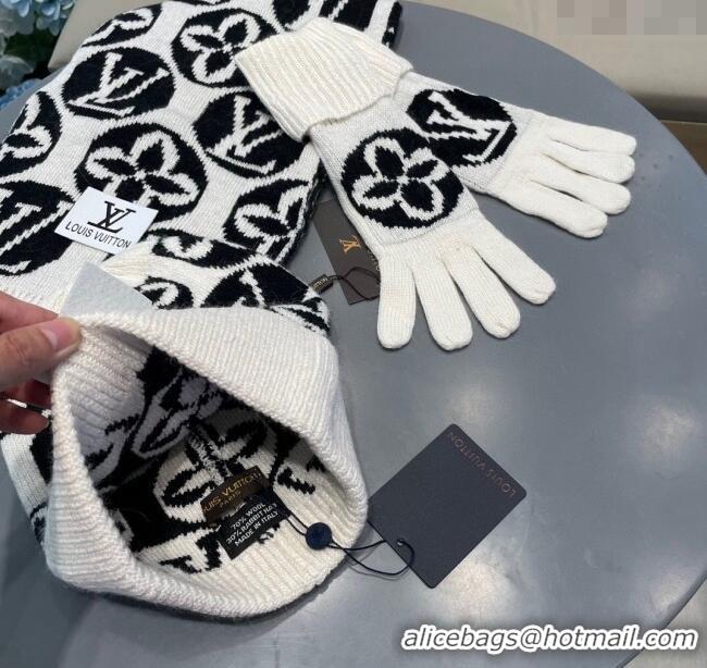 Buy Cheap Louis Vuitton Knit Scarf, Hat and Gloves Set 1129 White 2024
