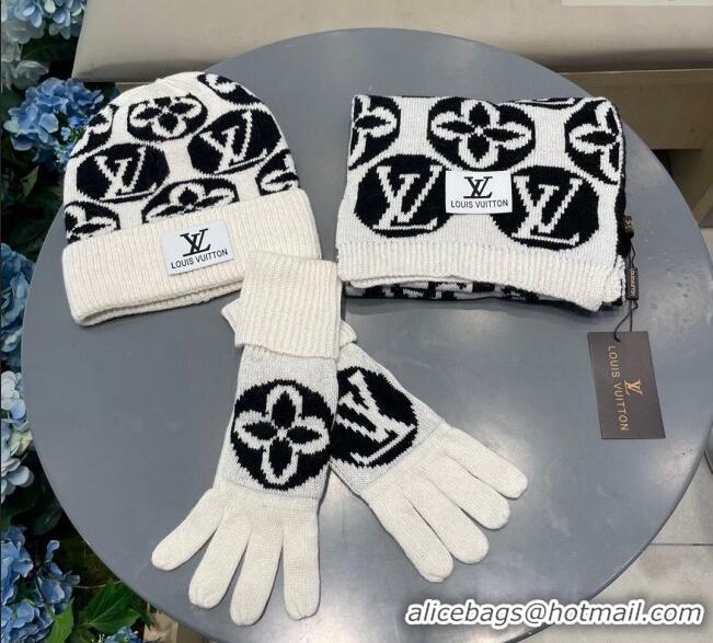 Buy Cheap Louis Vuitton Knit Scarf, Hat and Gloves Set 1129 White 2024