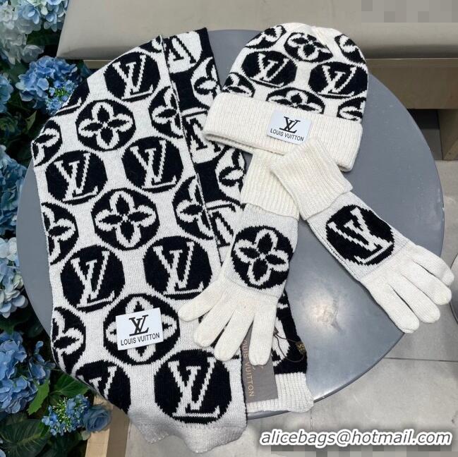Buy Cheap Louis Vuitton Knit Scarf, Hat and Gloves Set 1129 White 2024