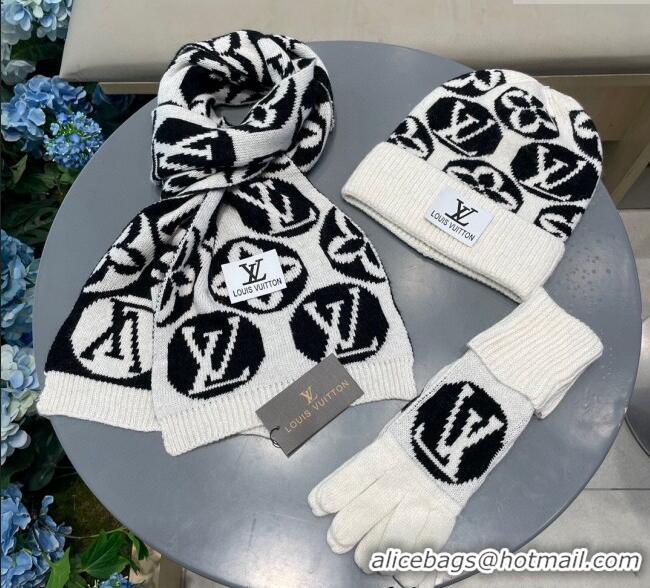 Buy Cheap Louis Vuitton Knit Scarf, Hat and Gloves Set 1129 White 2024