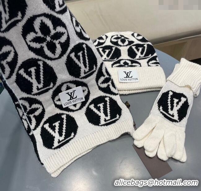 Buy Cheap Louis Vuitton Knit Scarf, Hat and Gloves Set 1129 White 2024