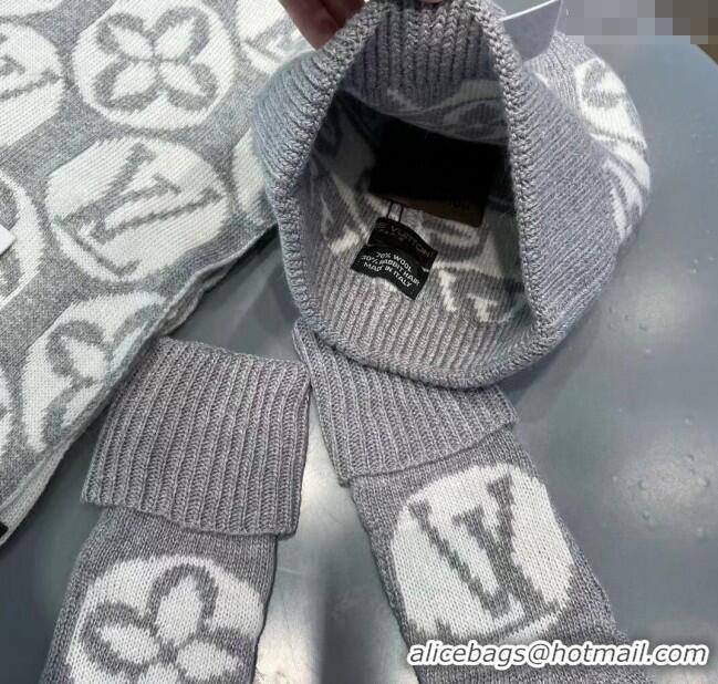 Top Design Louis Vuitton Knit Scarf, Hat and Gloves Set 1129 Grey 2024
