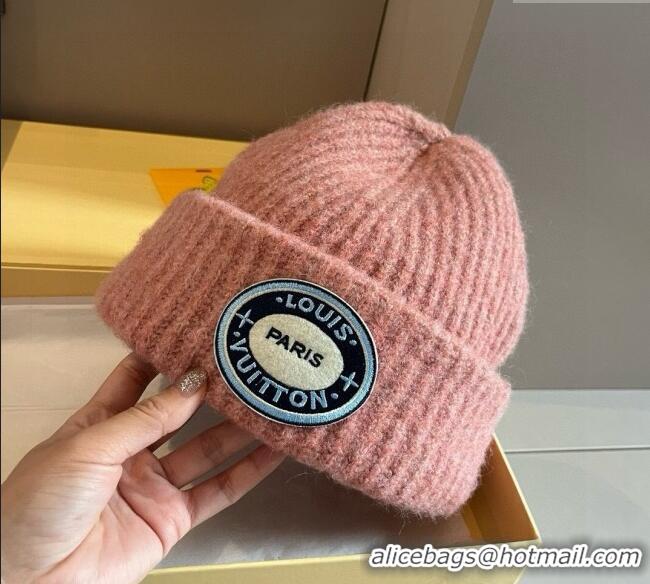 Buy Discount Louis Vuitton Knit Hat with Logo Patch 0114 Pink 2025