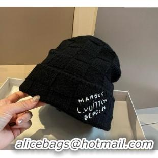 Classic Discount Louis Vuitton Damier Knit Hat 0114 Black 2025