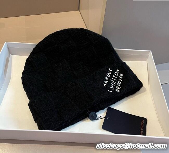 Classic Discount Louis Vuitton Damier Knit Hat 0114 Black 2025