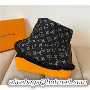 Best Cheap Louis Vuitton Monogram Denim Bucket Hat with Fringe Trim 17123 Black 2025