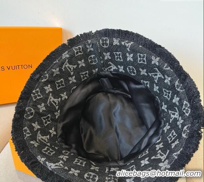 Best Cheap Louis Vuitton Monogram Denim Bucket Hat with Fringe Trim 17123 Black 2025