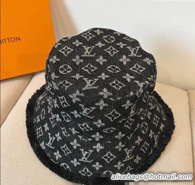 Best Cheap Louis Vuitton Monogram Denim Bucket Hat with Fringe Trim 17123 Black 2025