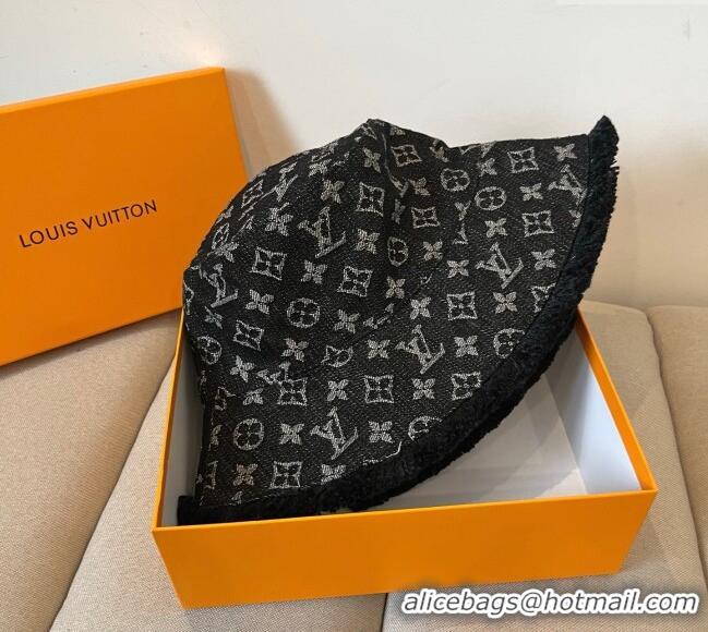 Best Cheap Louis Vuitton Monogram Denim Bucket Hat with Fringe Trim 17123 Black 2025