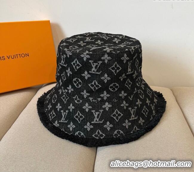 Best Cheap Louis Vuitton Monogram Denim Bucket Hat with Fringe Trim 17123 Black 2025