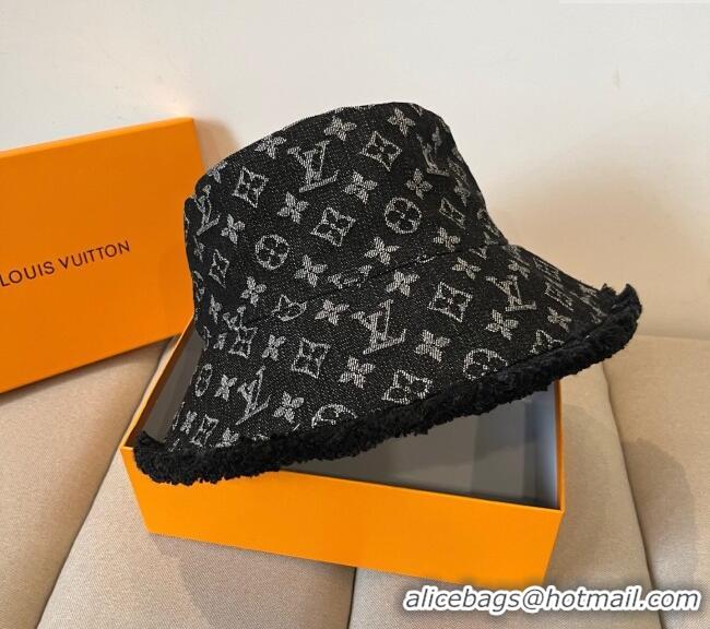 Best Cheap Louis Vuitton Monogram Denim Bucket Hat with Fringe Trim 17123 Black 2025