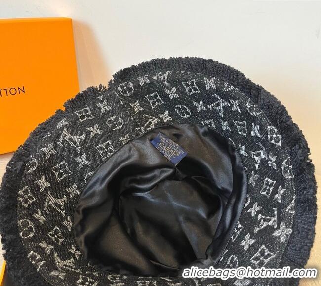 Best Cheap Louis Vuitton Monogram Denim Bucket Hat with Fringe Trim 17123 Black 2025