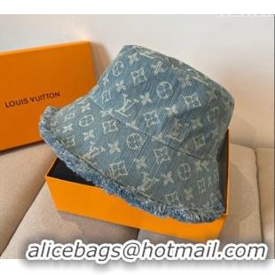 Top Grade Louis Vuitton Monogram Denim Bucket Hat with Fringe Trim 17123 Light Blue 2025