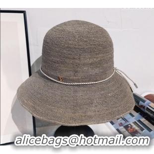 Well Crafted Louis Vuitton Straw Bucket Hat with Cord Trim 18039 Grey 2025