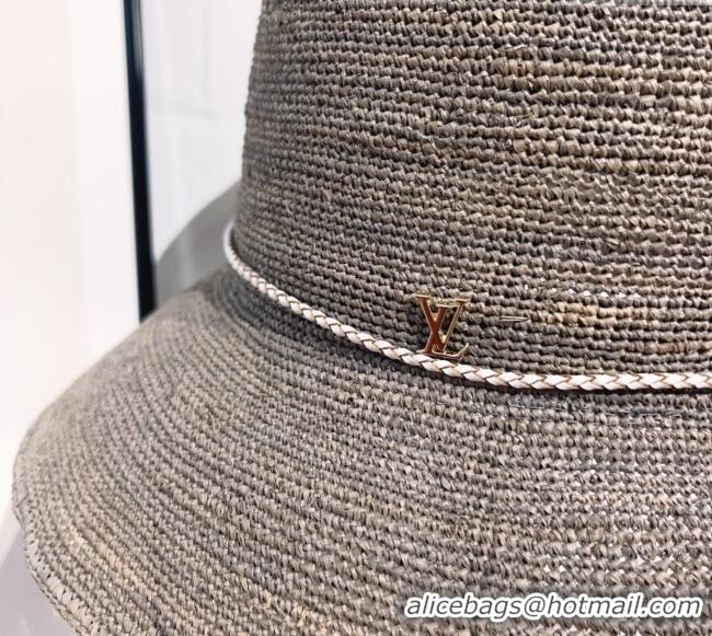 Well Crafted Louis Vuitton Straw Bucket Hat with Cord Trim 18039 Grey 2025