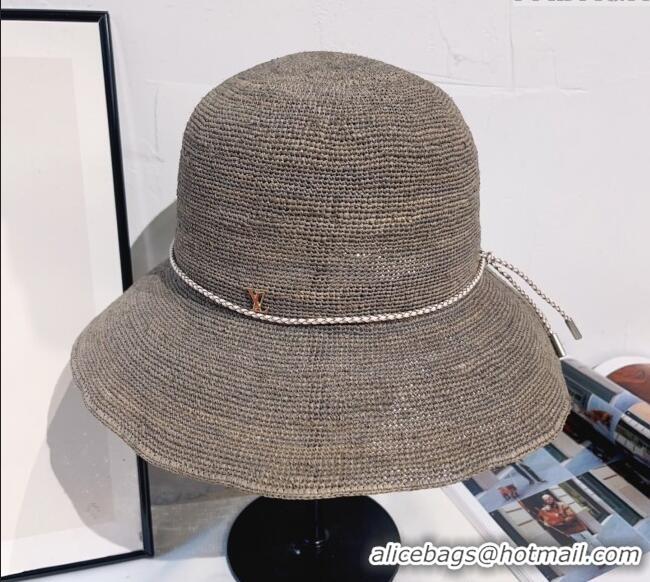 Well Crafted Louis Vuitton Straw Bucket Hat with Cord Trim 18039 Grey 2025