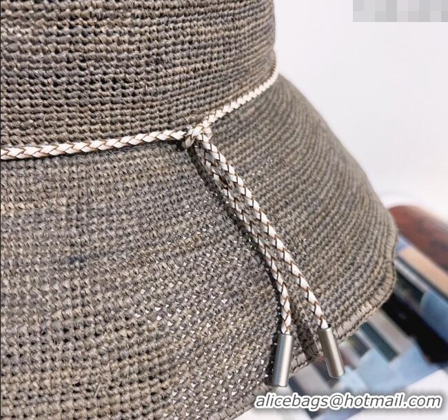 Well Crafted Louis Vuitton Straw Bucket Hat with Cord Trim 18039 Grey 2025
