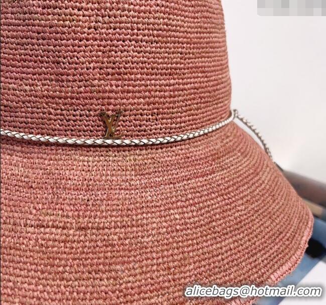 Best Grade Louis Vuitton Straw Bucket Hat with Cord Trim 18039 Pink 2025