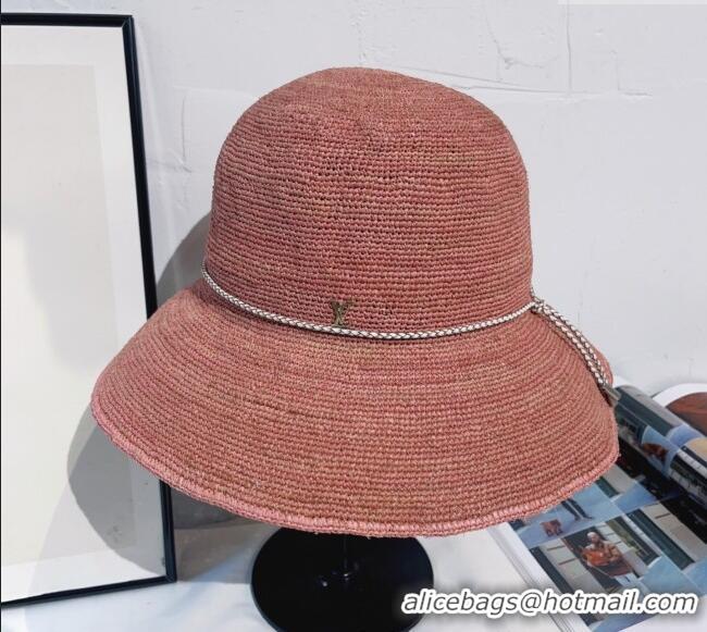 Best Grade Louis Vuitton Straw Bucket Hat with Cord Trim 18039 Pink 2025