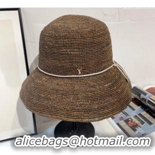 High Quality Louis Vuitton Straw Bucket Hat with Cord Trim 18039 Coffee 2025