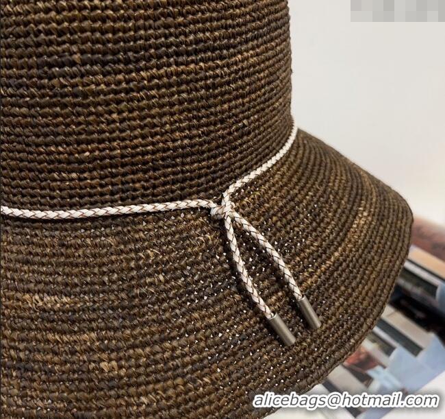 High Quality Louis Vuitton Straw Bucket Hat with Cord Trim 18039 Coffee 2025