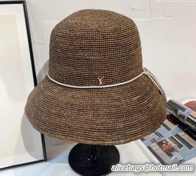 High Quality Louis Vuitton Straw Bucket Hat with Cord Trim 18039 Coffee 2025