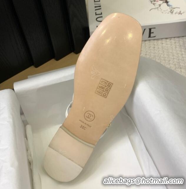 Charming Chanel Lace & Calfskin Flat Mules White 2025 CH041612