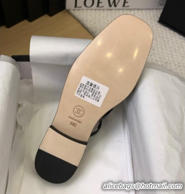 Stylish Chanel Lace & Calfskin Flat Mules Black 2025 CH041612