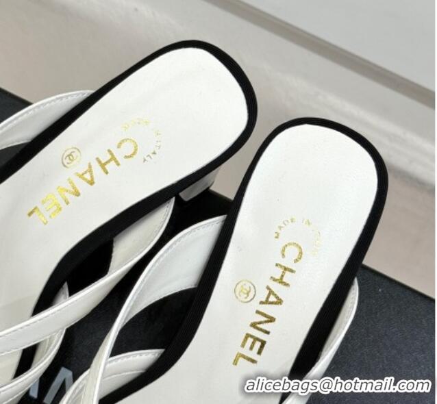 Sophisticated Chanel Lambskin Heel Mules with Bow White 2025 CH041612