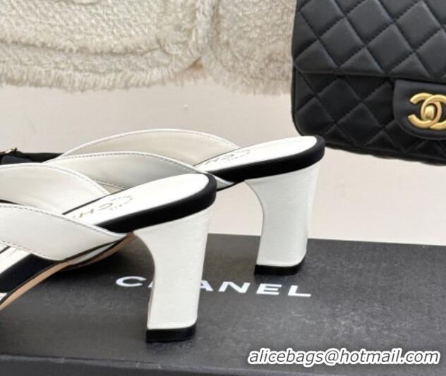 Sophisticated Chanel Lambskin Heel Mules with Bow White 2025 CH041612