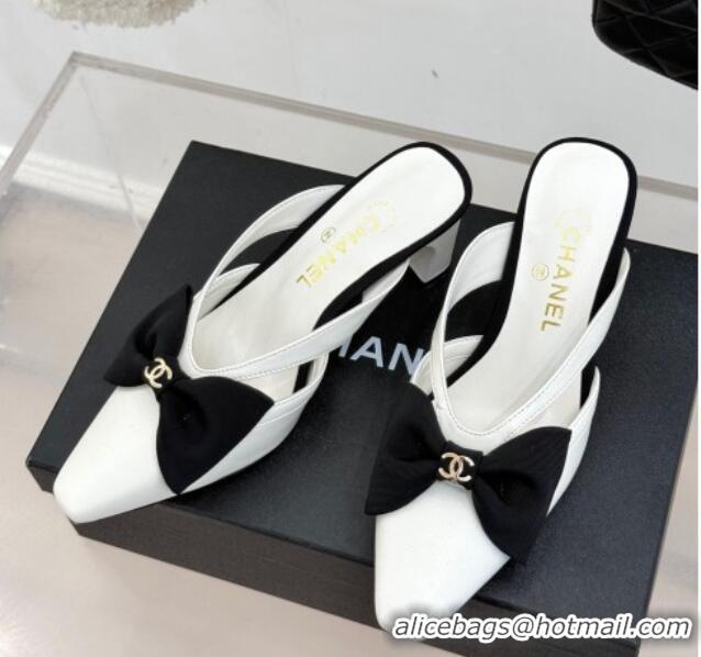 Sophisticated Chanel Lambskin Heel Mules with Bow White 2025 CH041612