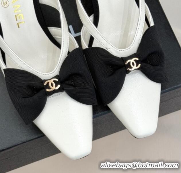 Sophisticated Chanel Lambskin Heel Mules with Bow White 2025 CH041612