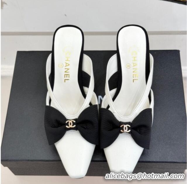 Sophisticated Chanel Lambskin Heel Mules with Bow White 2025 CH041612