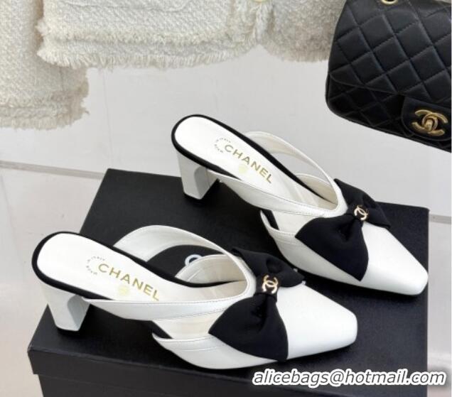 Sophisticated Chanel Lambskin Heel Mules with Bow White 2025 CH041612