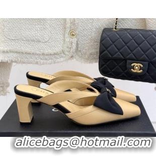 Stylish Chanel Lambskin Heel Mules with Bow Beige 2025 CH041612