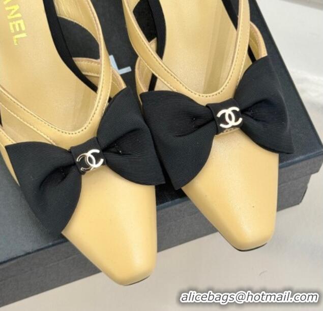 Stylish Chanel Lambskin Heel Mules with Bow Beige 2025 CH041612