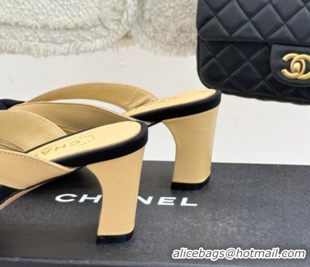 Stylish Chanel Lambskin Heel Mules with Bow Beige 2025 CH041612