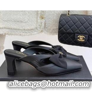 Grade Quality Chanel Lambskin Heel Mules with Bow Black 2025 CH041612