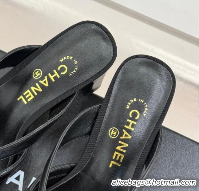 Grade Quality Chanel Lambskin Heel Mules with Bow Black 2025 CH041612