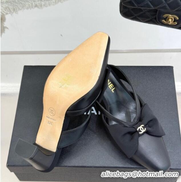 Grade Quality Chanel Lambskin Heel Mules with Bow Black 2025 CH041612