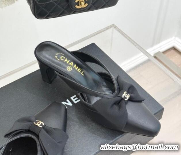 Grade Quality Chanel Lambskin Heel Mules with Bow Black 2025 CH041612