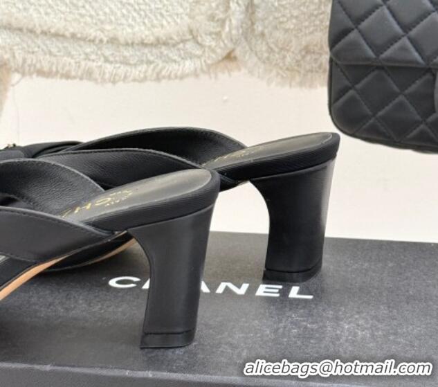 Grade Quality Chanel Lambskin Heel Mules with Bow Black 2025 CH041612