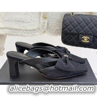 Duplicate Chanel Mesh Heel Mules with Bow Black 2025 CH041612