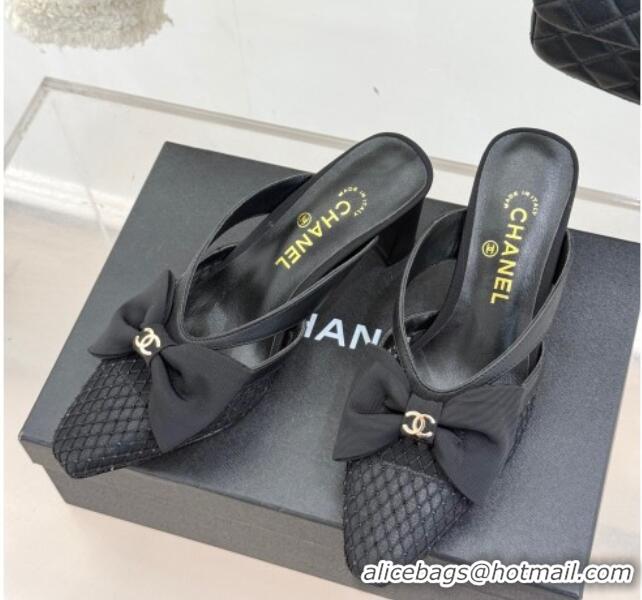 Duplicate Chanel Mesh Heel Mules with Bow Black 2025 CH041612