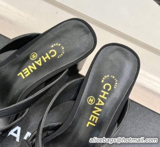 Duplicate Chanel Mesh Heel Mules with Bow Black 2025 CH041612