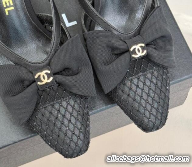Duplicate Chanel Mesh Heel Mules with Bow Black 2025 CH041612