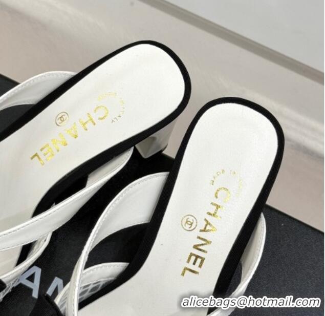 Grade Chanel Mesh Heel Mules with Bow White 2025 CH041612