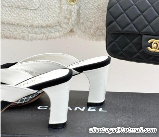 Grade Chanel Mesh Heel Mules with Bow White 2025 CH041612