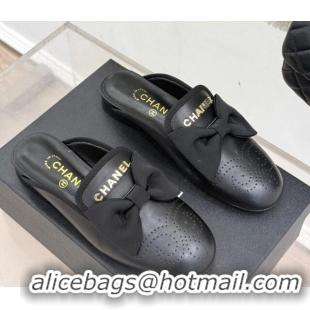 Sumptuous Chanel Lambskin Flat Mules with Bow Black 2025 CH041613