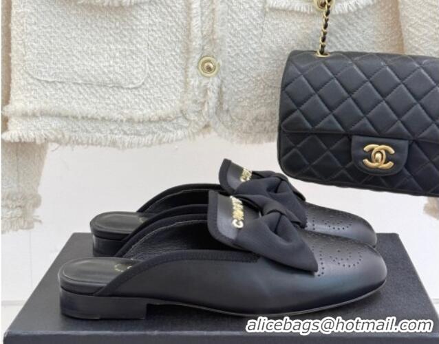 Sumptuous Chanel Lambskin Flat Mules with Bow Black 2025 CH041613